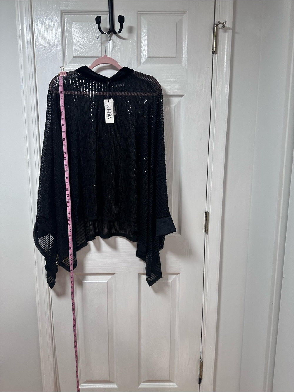 Black Sequin-Embellished Open-Knit Cape